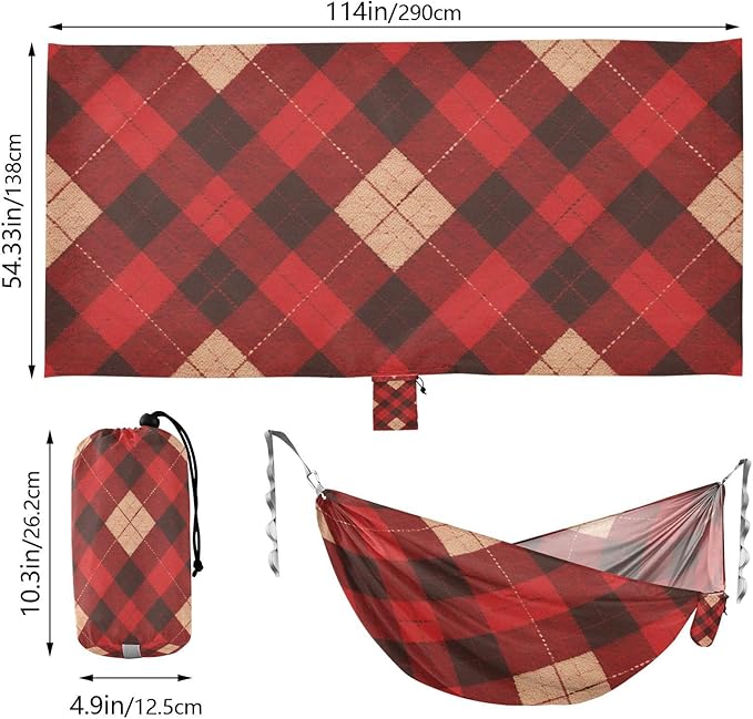 Red and Black Checkerboard 330lb Capacity Outdoor Hammock with Hanging Rope Indoor Hammock for Camping Travel Accessories Base para poner hamaca