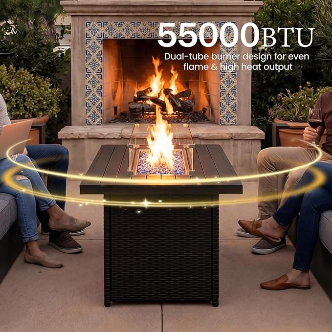 LayinSun 4 Pieces Aluminum Patio Furniture Set with Fire Pit Table, Oversized Outdoor Conversation Set 4 Seats with 6" Thick Cushions for Outside Porch, Balcony, Deck