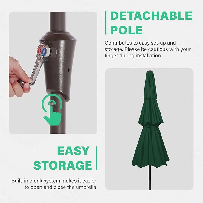 JEAREY 3 Tiers 9 FT Patio Umbrellas Outdoor Table Umbrella with Push Button Market Umbrella 8 Sturdy Ribs UV Protection Waterproof for Garden,Dark Green