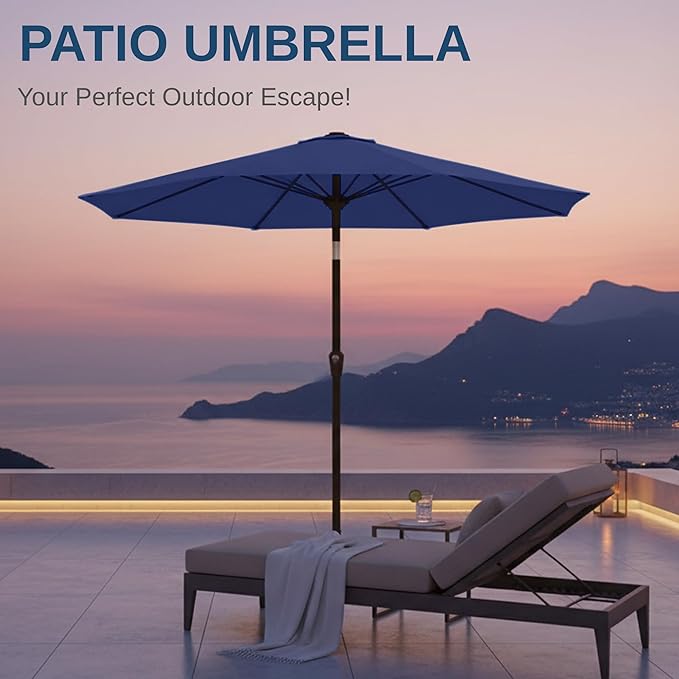 11FT Patio Umbrella, Outdoor Umbrella with with 8 Sturdy Fiberglass Ribs,Market Table Umbrella with Push Button Tilt and Crank,Suit for Backyard,Garden,Pool,Deck(Navy)
