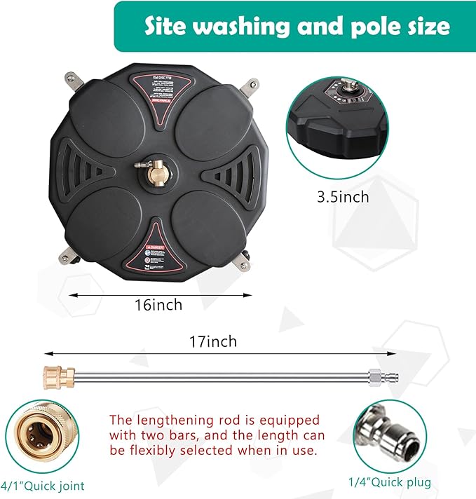 13" Pressure Washer Surface Cleaner,Selkie Power Washer Driveway Attachment with 2 Power Washer Extension Wands&4 Replacement Nozzles,2500 PSI