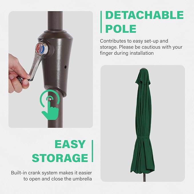 JEAREY 9' 2-Tiers Patio Umbrellas Outdoor Market Table Umbrella w/Push Button Tilt/Crank, 8 Sturdy Ribs, UV Protection Waterproof Sunproof(Dark Green)