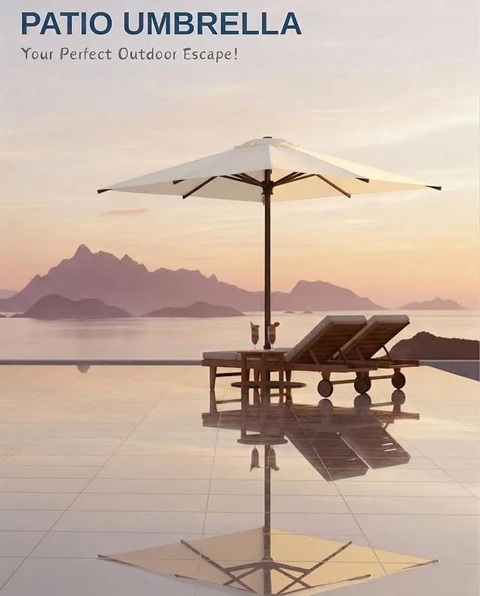 6.5x10FT Patio Umbrella, Outdoor Umbrella with Push Button Tilt and Crank, 8 Sturdy Ribs, UV Protection & Waterproof Market Umbrella for Pool, Backyard, Beach,Deck (Creamy-white)