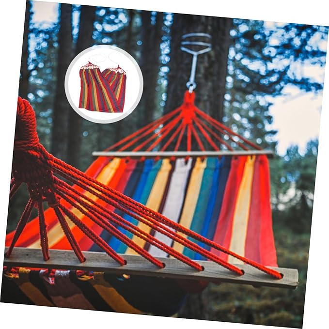 DECHOUS Single Person Rainbow Striped Hammock, Widened Cotton Canvas Leisure Swing for Travel and Outdoor Use, Anti-tip Design, Red Color, Suitable for Patio and Garden Relaxation
