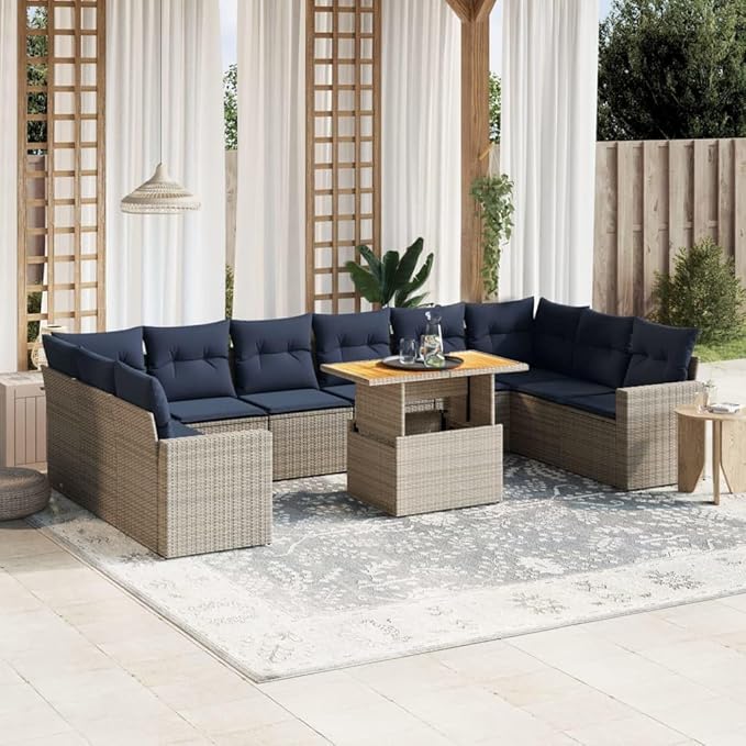 vidaXL Patio Sofa Set with Cushions 11 Piece, Outdoor Sectional Sofa Couch, Patio Conversation Set for Garden Backyard, Gray Poly Rattan