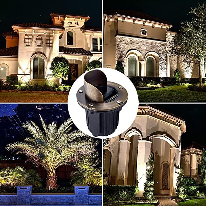 LED Low Voltage Landscape Lighting Well Lights 174 - Solid Brass In Ground Lights for Outside, Long Lasting Garden 12 Volt Landscape Lighting with MR16 7W LED Bulb, Ground Spake & Connectors (4 Pack)