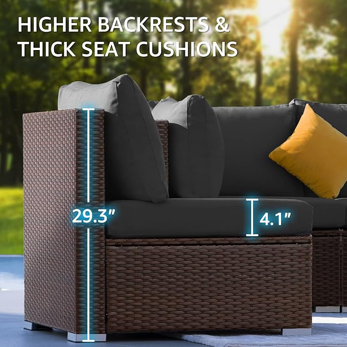 NICESOUL 11 Piece Outdoor Furniture Set with Fireplace, Luxury Patio Sectional Sets 10-Seater, Chill 29.3'' High-Back Backyard Seating, All-Weather Rattan Couch Sofa for Outside, Deck, Brown & Grey