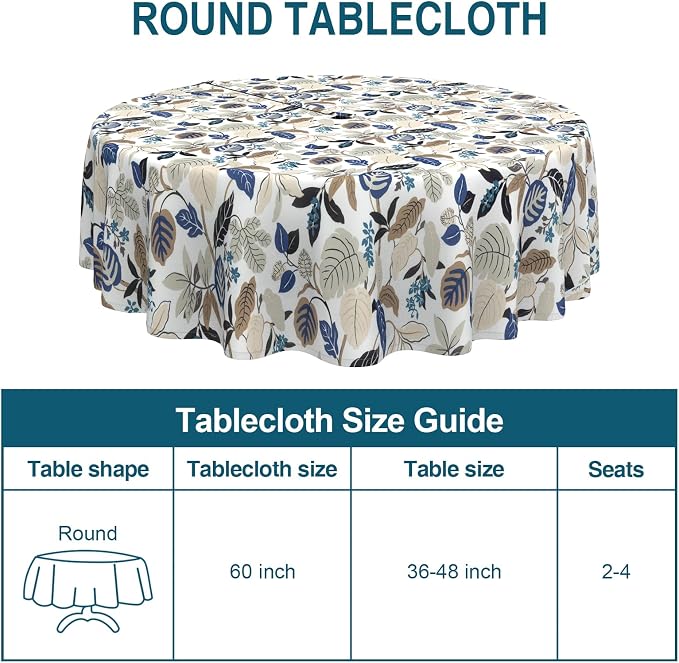 DYTXIII Outdoor Round Tablecloth with Umbrella Hole 60 Inch, Water Repellent & Fade Resistant Table Cover, All Weather Outdoor Tablecloth for Garden & Party Table, Breeze Leaves Beige