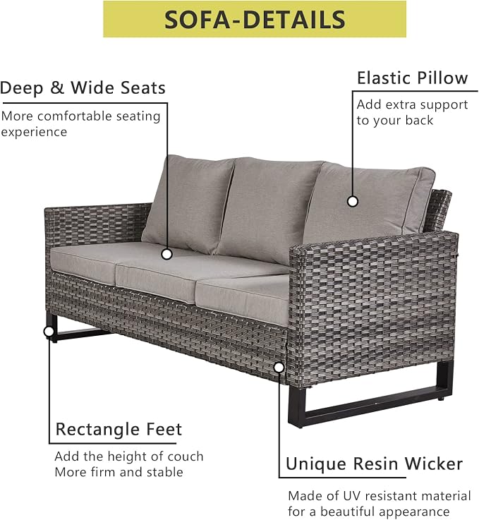 HUMMUH 5 Piece Patio Furniture Set All Weather Wicker Outdoor Sectional Sofa,High Back Patio Chairs and Ottomans for Porch,Garden,Backyard