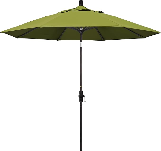 California Umbrella 9' Round Aluminum Patio Umbrella, Crank Lift, Collar Tilt, Bronze Pole, Kiwi Olefin