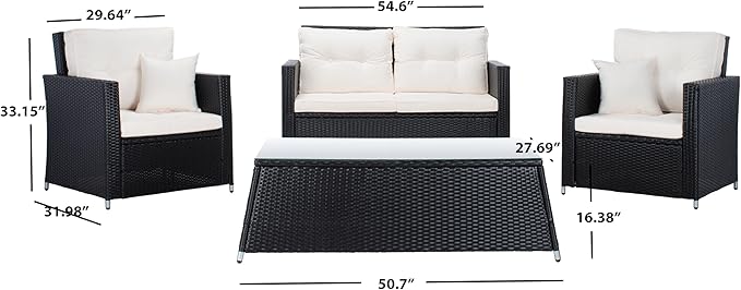 SAFAVIEH Outdoor Collection Lorma Black/Beige Wicker 4-Piece Conversation Patio Set