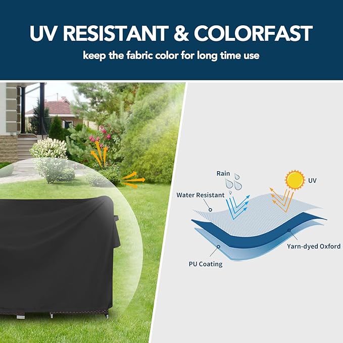 Easy-Going Rectangle Patio Furniture Cover Waterproof Outdoor Dining Table and Chair Cover Anti-UV Outside Sectional Sofa Set Covers (124"L x 71"W x 28"H, Black)