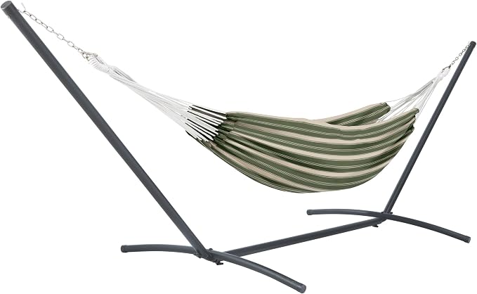 Classic Accessories Montlake Fadesafe Brazilian Hammock with Steel Stand, Heather Fern Green Stripe