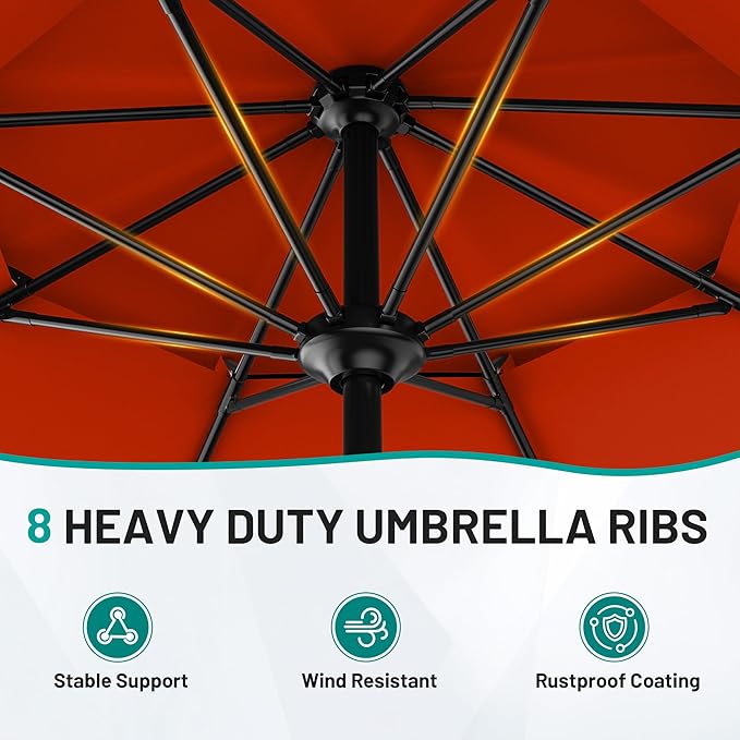 AreShark 10ft 2 Tiers Patio Umbrella - Outdoor Umbrella Waterproof UV Protection, Market Table Umbrella w/Push Button Tilt&Crank for Pool, Porch, Garden(Orange)
