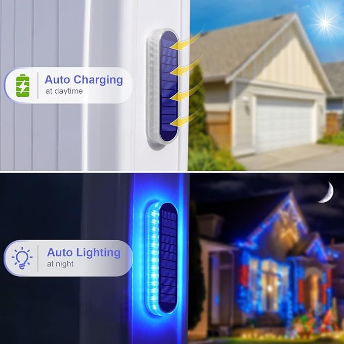 YiLaie Blue Solar Dock Deck Lights Solar Powered Outdoor Waterproof, Stick on Lights for Step Stairs Driveway (4 Pack)