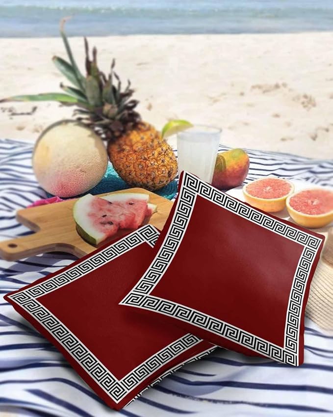 Prime Leader Outdoor Waterproof Pillow Covers Set of 2, Chinese Style Pattern Red Background Patio Throw Pillow Covers, Decorative Cushion Case for Couch Sofa Furniture Garden, 20x20 Inch