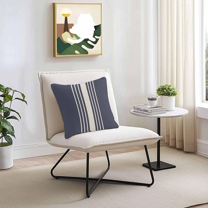 Vandarllin Outdoor Throw Pillows Covers 20x20 inch Set of 2 Waterproof Blue Vertical Stripes Decorative Zippered Cushion Covers for Patio Furniture, Classic Striped Linen Lumbar Pillowcases