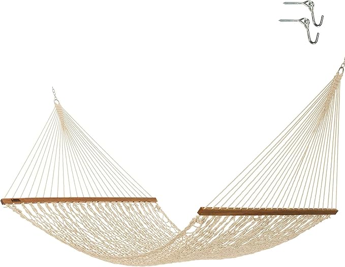 Hatteras Hammocks DC-15OT Executive Oatmeal Duracord Rope Hammock with Free Extension Chains & Tree Hooks, Handcrafted in The USA, Accommodates 2 People, 450 LB Weight Capacity, 13 ft. x 65 in.