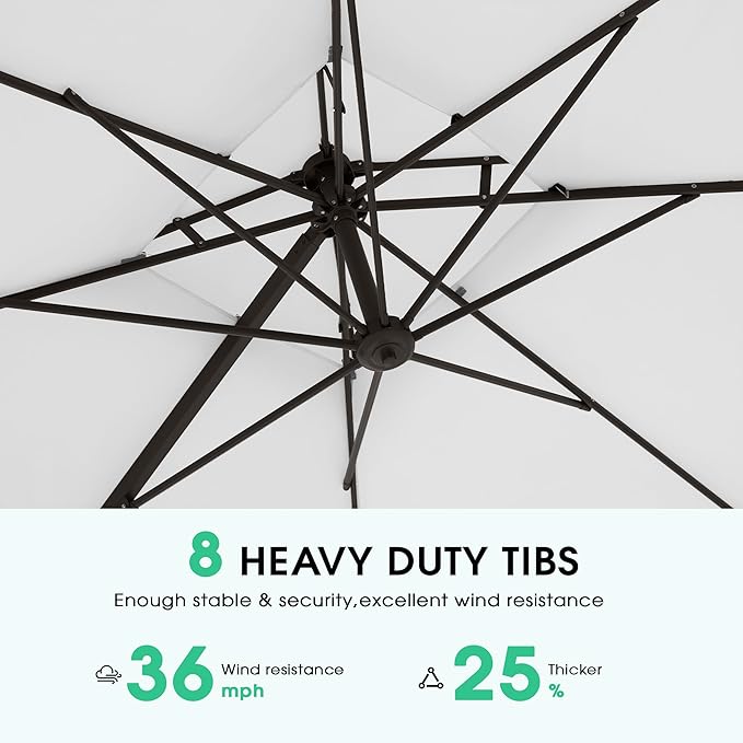 JEAREY 9ft 2-Tier Cantilever Patio Umbrella, Large Square Outdoor Offset Umbrella with Double Top Vent and 360-degree Rotation for Garden, Deck, Pool, Patio, Cream White
