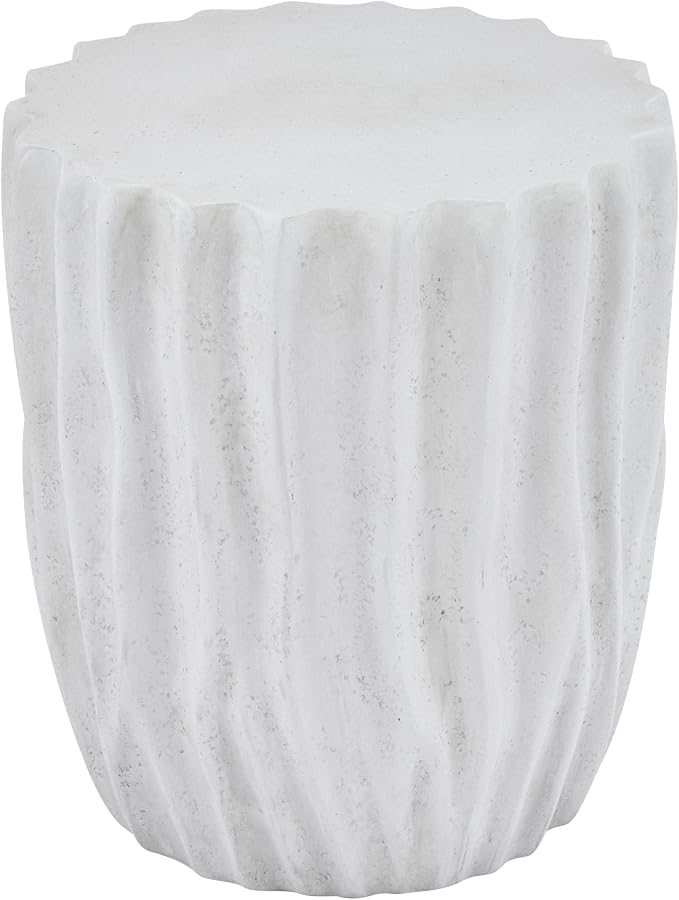 Christopher Knight Home Fairhill Outdoor Ribbed Side Table, Lightweight Concrete End Table, Accent Table with Wave Textured, Decorative Small Coffee Desk for Living Room Patio Balcony, Antique White