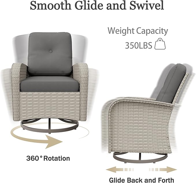 15-Piece Outdoor Patio Furniture Set, Modular Sectional Sofa Set with Swivel Rocker Chairs, Wicker Outdoor Couch Conversation Sets w/Coffee Table and Cushions, Gray