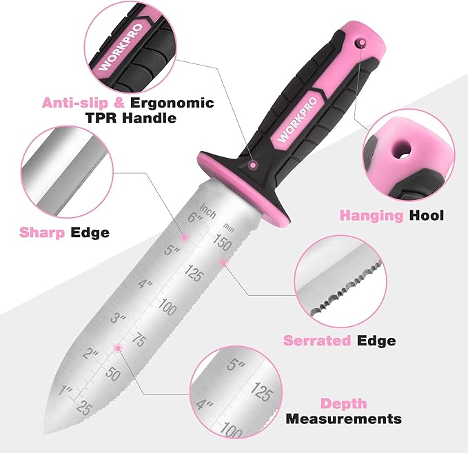 WORKPRO Hori Hori Garden Knife 8’’ Anvil Pruning Shears, Stainless Steel Blade, Ideal for Weeding, Planting, Digging