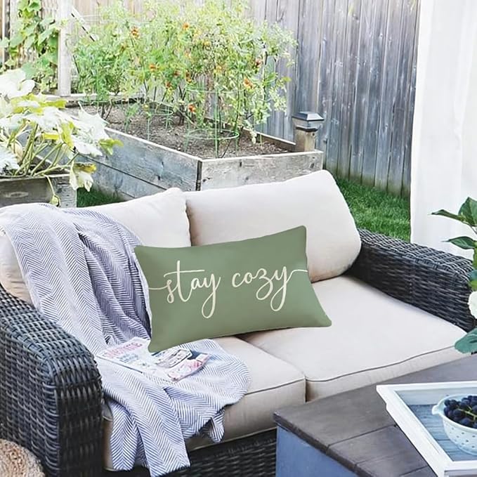 RABUSOFA Green Outdoor Pillows Waterproof 12x20 Inch, Stay Cozy Spring Summer Farmhouse Holiday Accent Lumbar Throw Pillow Covers Decoration for Patio Furniture (Green, 12" x 20")