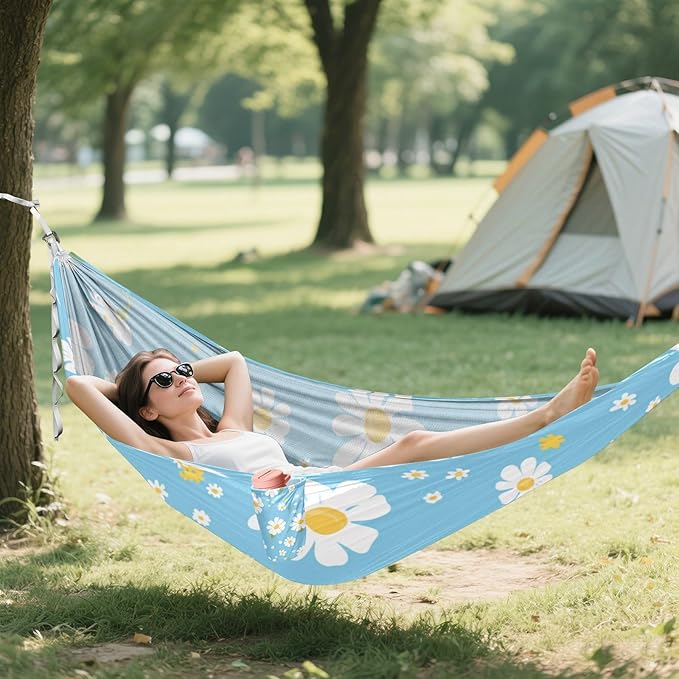 Simple Blue Daisy 330lb Capacity Outdoor Hammocks with Tree Straps Tree Hammock for Outside Patio Backyard Poolside hamaca para Camping 0 a 24 Meses