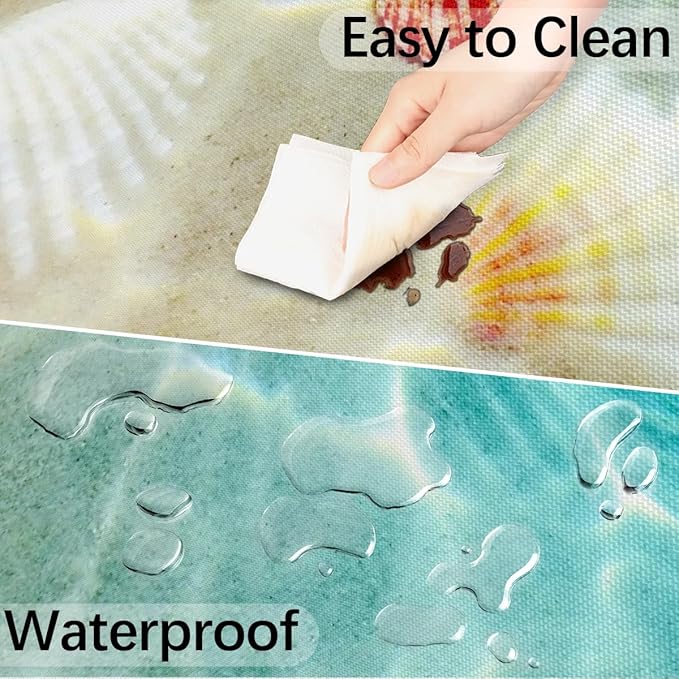 Fitted Round Tablecloth with Umbrella Hole and Zipper Starfish Coral Seashell Outdoor Elastic Table Cloth 45"-56" Oil-Proof Waterproof Summer Beach Patio Table Cover for Picnic Party