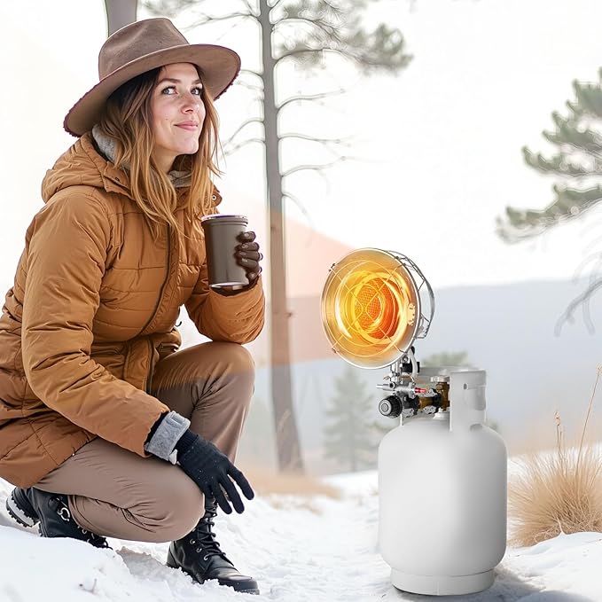VEVOR Propane Tank Top Heater with Portable Trolley, 15000 BTU Rapid Heating 180-Degree Infrared Radiant Tank Top Gas Heater for 20-40lb Propane Tanks, for Ice Fishing/Hunting/Outdoor Single Burner