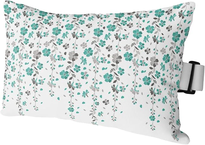 Outdoor Pillows Covers with Inserts Flower Teal Grey Cherry Blossoms White Waterproof Pillow with Adjustable Strap Throw Pillows for Patio Furniture Recliner Lounge Chair, 11x16 inch, 1PCS