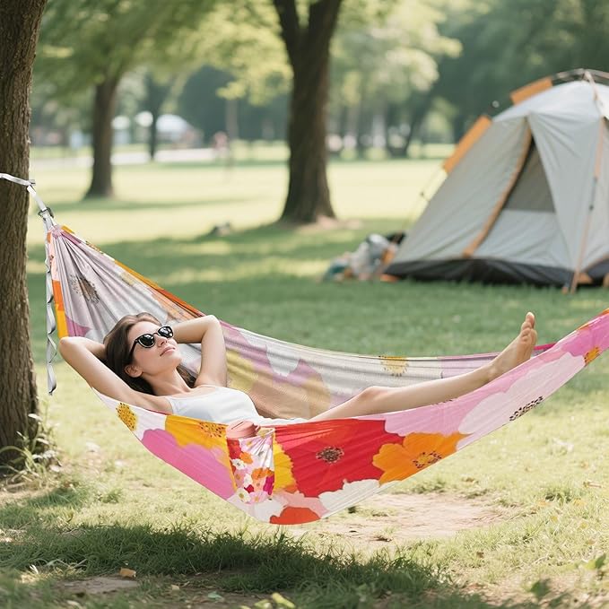 Beauty Spring Flowers Peach Blossom Outdoor Hammocks with Tree Straps Cloth Hammock for Indoor Outdoor Patio