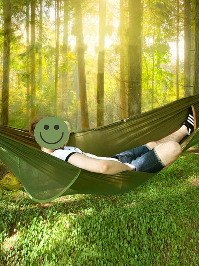 Hammock with Mosquito Net and Rainfly Portable Camping Hammock Hammock for 2 Tree Straps Suitable for Travel Camping Hiking Park Lightweight Hammock with Net(Olive)