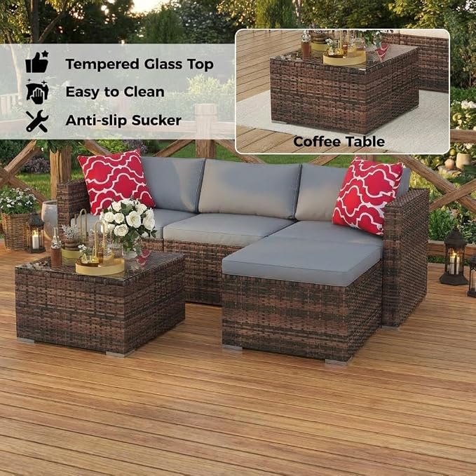 Litake 5 Piece Patio Furniture Sets, Modular Sectional Sofa Set, All-Weather PE Rattan Wicker with Cushions, Conversation Furniture for Backyard, Poolside & Garden