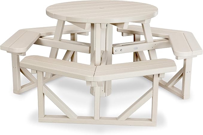 POLYWOOD PH36SA Park 36" Round Picnic Table, Sand