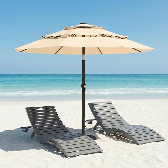 10ft Patio Umbrella, 3 Tier Outdoor Market Table Umbrellas with 8 Fiberglass Ribs and Push Button Tilt, Windproof, Vented Canopy, UV Protection for Deck, Pool, Backyard