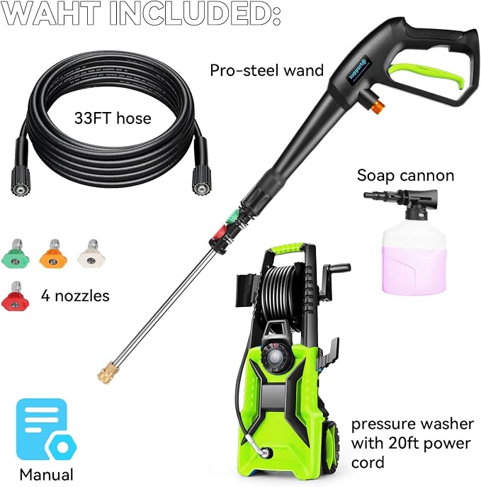 5000 PSI Adjustable Electric Pressure Washer, 2026 New Power Washer Pressure Adjustable (2500PSI-5000PSI) with 33ft Pressure Hose, 4 Nozzle and Detergent Tank for Cars, Upgraded Green