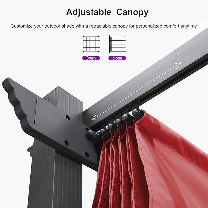 PURPLE LEAF 10'x13' Outdoor Retractable Pergola with Sun Shade Canopy Patio Metal Shelter for Porch Beach Pavilion Grill Gazebo Modern Backyard Grape Trellis Pergola, Terra