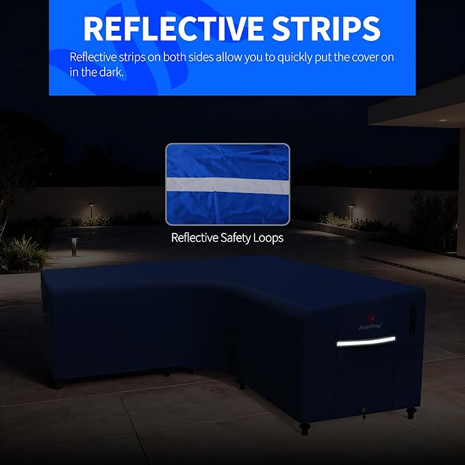 Rosefray 600D Outdoor L-Shaped Sectional Cover,Heavy Duty Anti UV Patio Sectional Sofa Cover with Air Vent, Waterproof Furniture Covers for Deck, Lawn,Backyard Left Facing 85''x105'' Blue