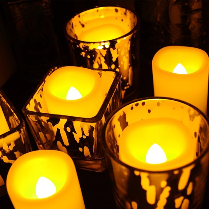 CANDLE CHOICE Battery Operated Flameless Votive Candles with Timer Flickering Fake Electric LED Tea Lights Set Wedding Party Holiday Decorations Table Centerpiece Long Lasting Batteries Included 6 PCS