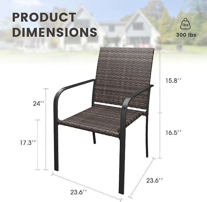 3 Pieces Patio Bistro Sets, 18.1" Small Round Outdoor Table and Wicker Stackable Patio Dining Chairs for Garden Backyard, Black