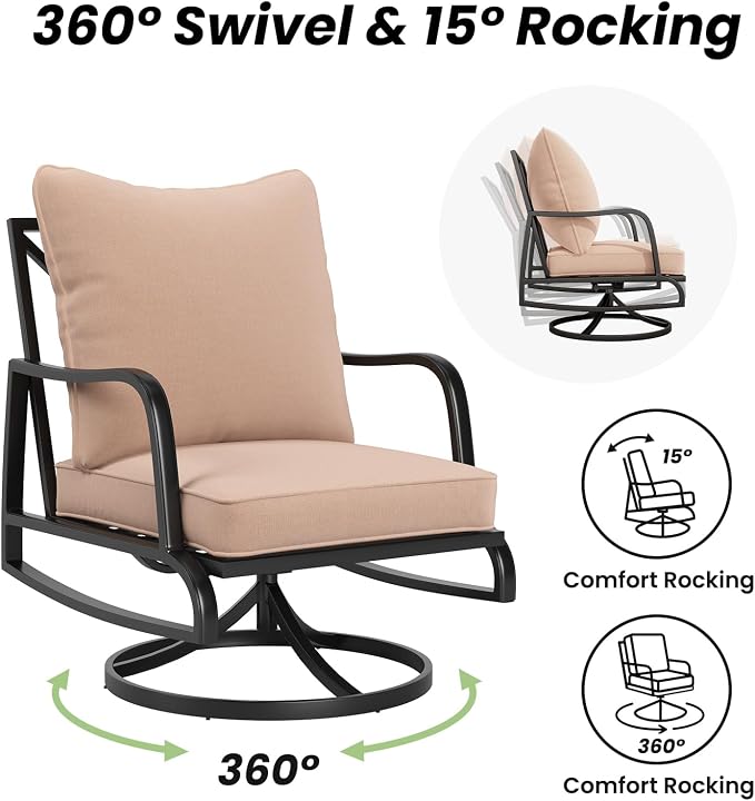Soohow Patio Furniture Set, 4 Piece Outdoor Patio Furniture Set, 2 x Outdoor Swivel Chair, 1 x 3-Seats Sofa and 1 x Coffee Table, Metal Conversation Set for Porch, Balcony, and Backyard