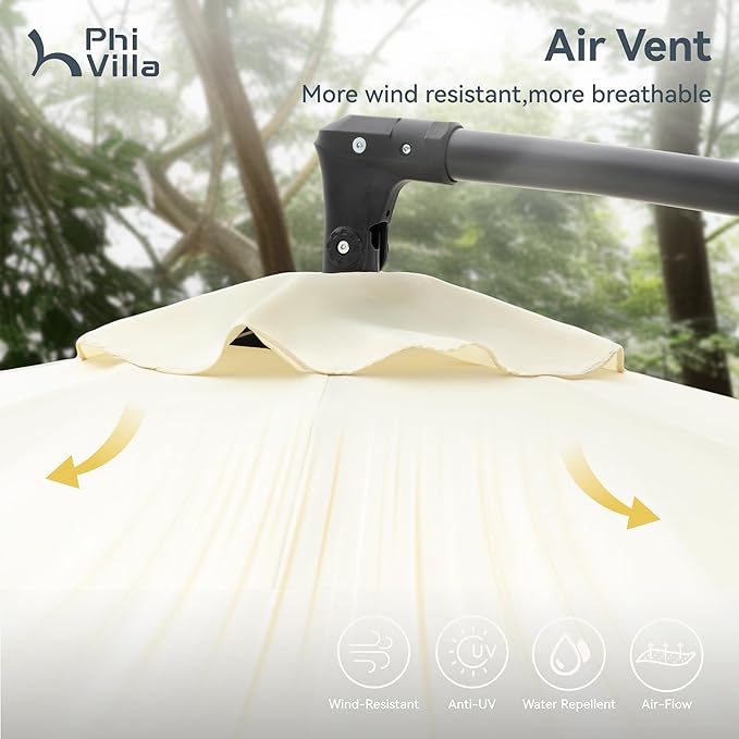 PHI VILLA 10ft Offset Patio Umbrellas, Outdoor Market Hanging Umbrella with 8 Ribs & Cross Base(No Weight), for Deck Pool Porch Backyard, Off-white