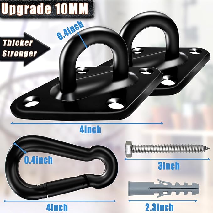 Stainless Steel Hammock Hanging Kit, 1700lb Capacity, 2pcs 10MM Hooks for Porch Swing, Hammock Chair, Wall Ceiling Mount