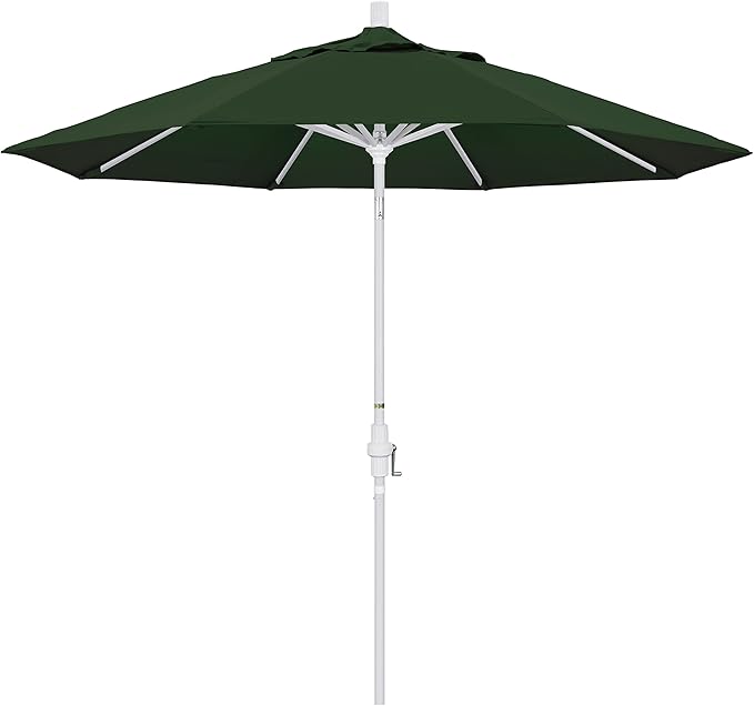 California Umbrella 9' Round Aluminum Market Umbrella, Crank Lift, Collar Tilt, White Pole, Pacifica Pacific Blue