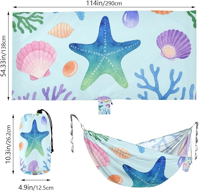 Childish Watercolor Under Marine Starfish Colorful 330lb Capacity Outdoor Hammocks Hanging Hammock for Indoor Outdoor Patio Silla colgante para Patio Exterior