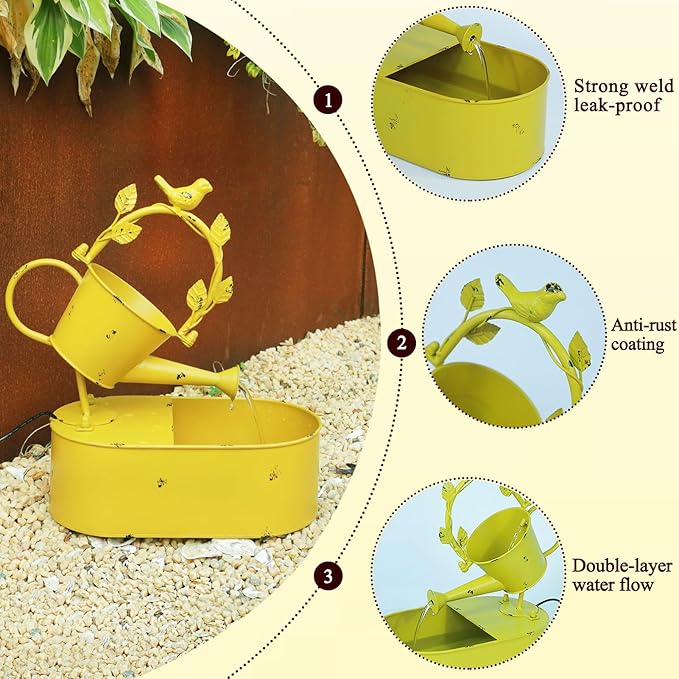 Metal Solar Water Fountain with Backup Battery,Solar Powered Water Fountain Outdoor,Solar Fountain Bird Bath for Garden, Patio & Yard Decor,Working at Night for at Least 6 Hours