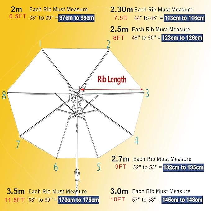 10FT 9FT 8FT Patio Umbrella Replacement Canopy, For 6/8 Ribs Market and Table Umbrella Top, UV Protection,Canopy Only