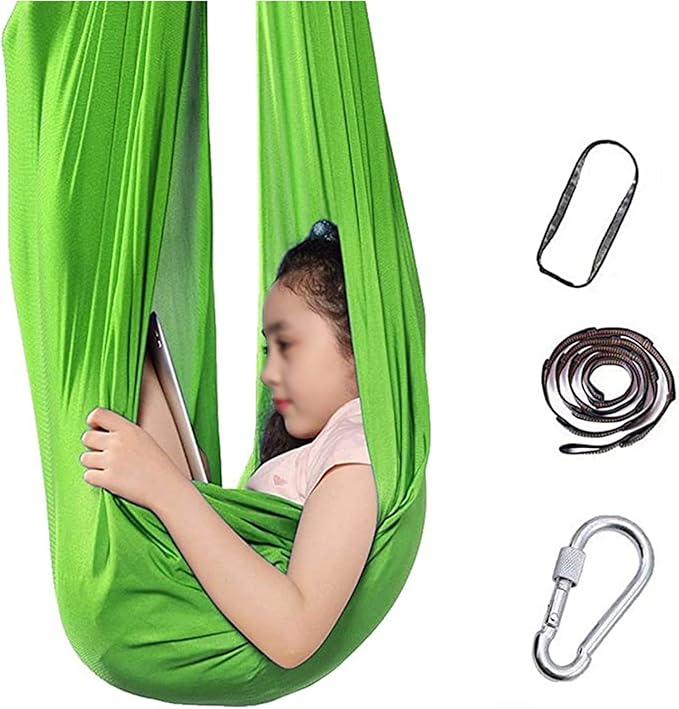 Kids Indoor Therapy Swings Chair Sensory Swing Hanging Hammock for Children Adult Integration Autism ADHD Aspergers Sensory Integration (Color : Green, Size : 100 x 280 cm)