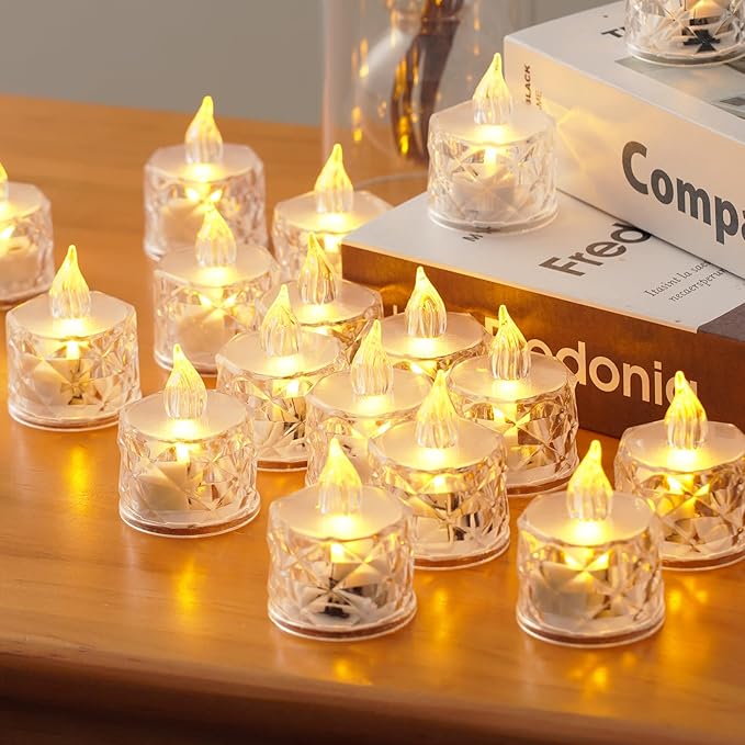 12 PCS flameless tealight Candles, Battery Operated Flickering Tea Lights. Suitable for Mother's Day, Weddings, Anniversaries, and Centerpiece Decorations